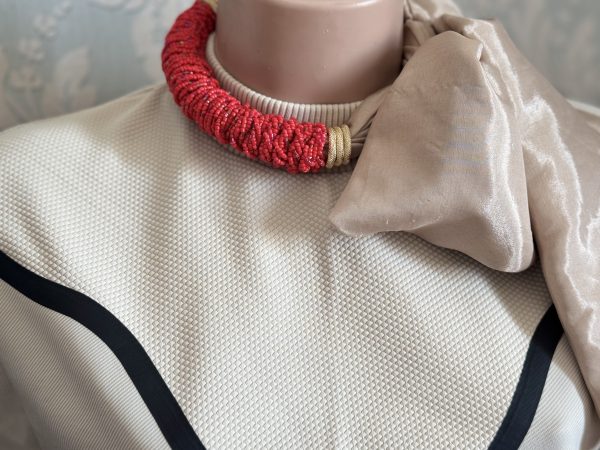 FOULARD GIOIELLO beige e perline corallo - immagine 3